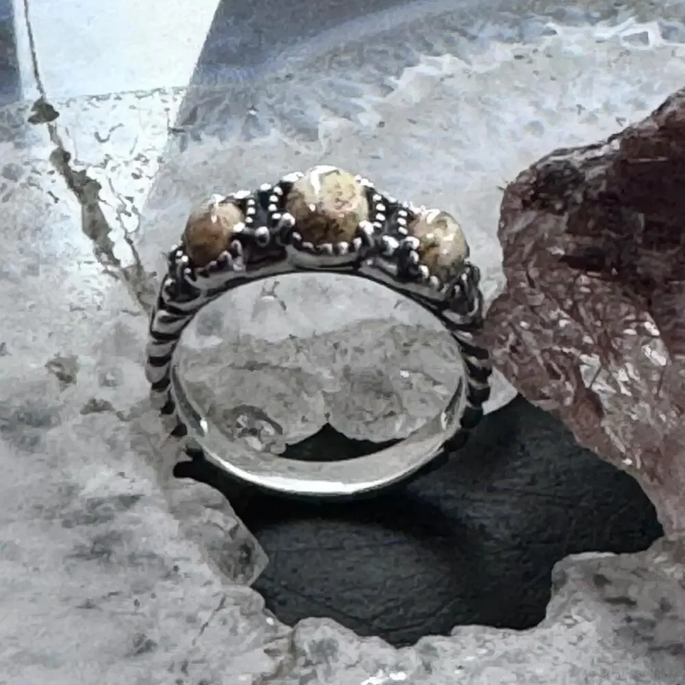 Carolyn Pollack Sterling Silver 3 Oval Picture Jasper Decorated Ring For Women
